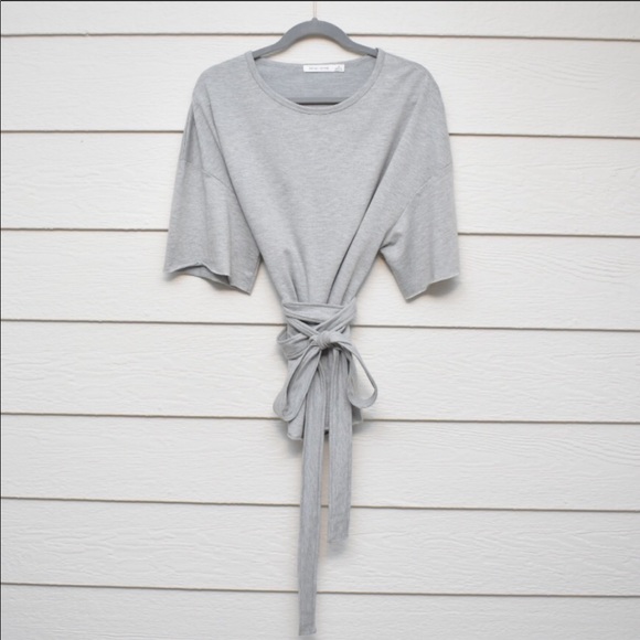 bishop + young Tops - Bishop + Young Gray Cape Sleeve Tie Waist Top